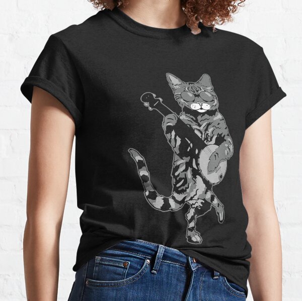 cat playing banjo t shirt