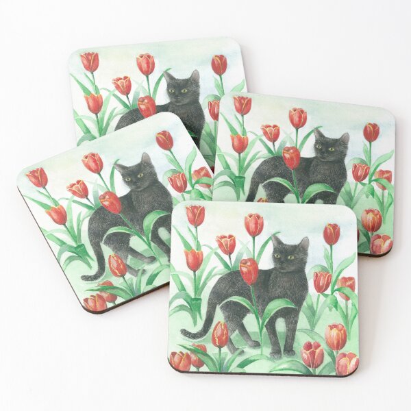 Item preview, Black Cat in Tulips designed and sold by Annartist2015.