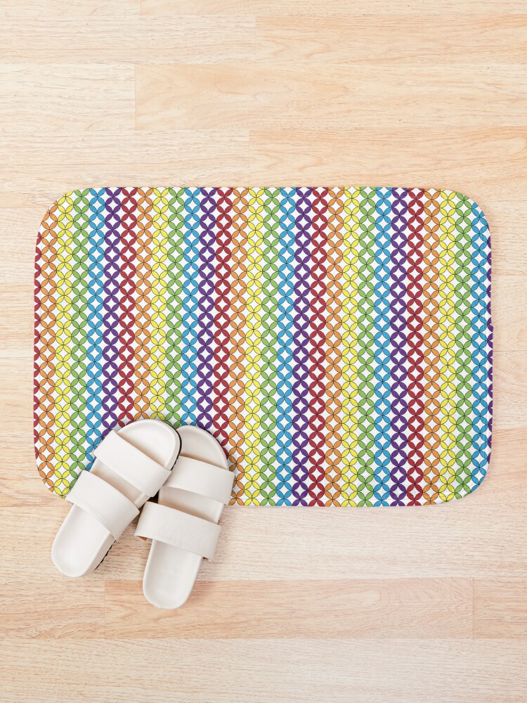 Thumbnail 1 of 6, Bath Mat, Small rainbow circles designed and sold by Raspberry-Cat.