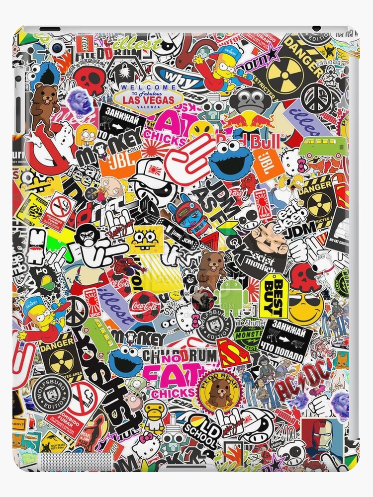 Funda y vinilo para iPad «Collage de logotipos de pegatinas populares al  azar con personajes de dibujos animados» de pneuf | Redbubble