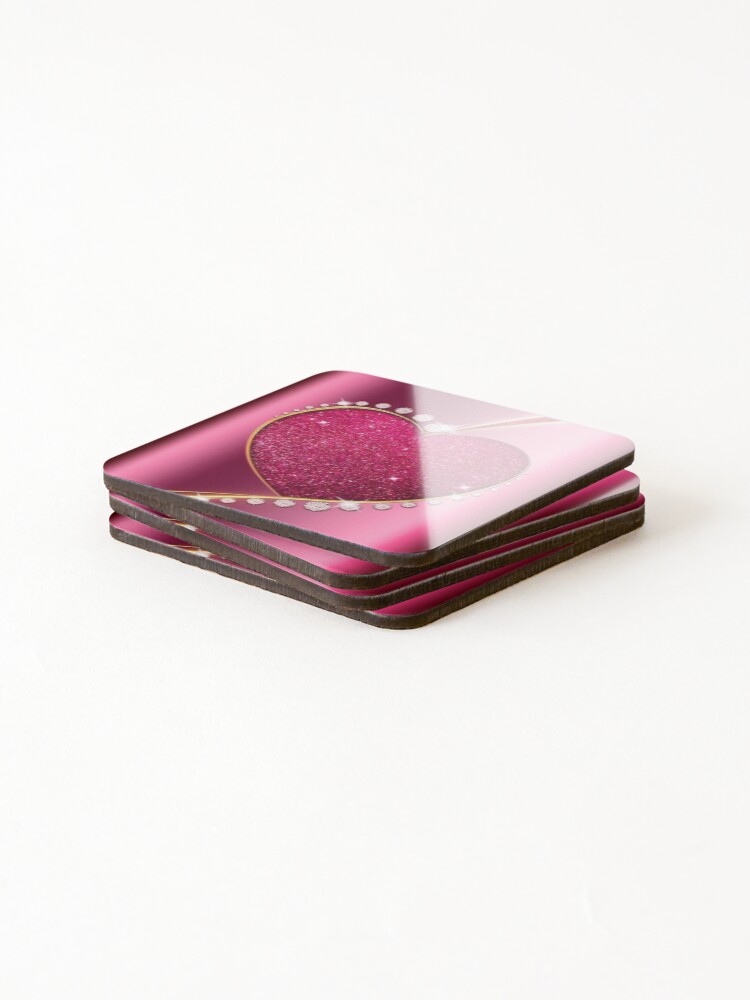 Thumbnail 4 of 5, Coasters (Set of 4), Pink Heart with Diamonds designed and sold by ReesDesigns.