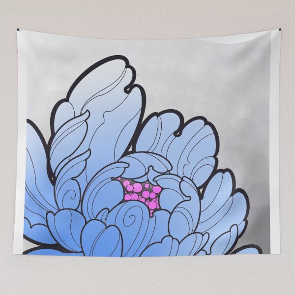 Item preview, blue peony flower tattoo style designed and sold by weilertsen.