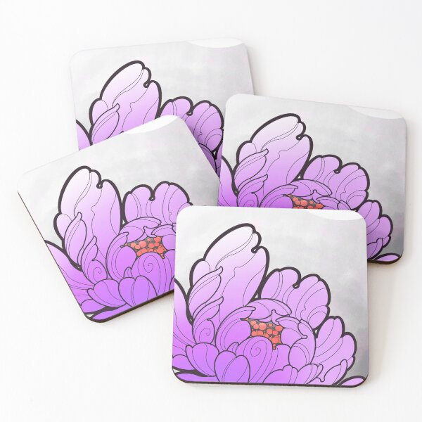 Item preview, purple peony flower tattoo style designed and sold by weilertsen.