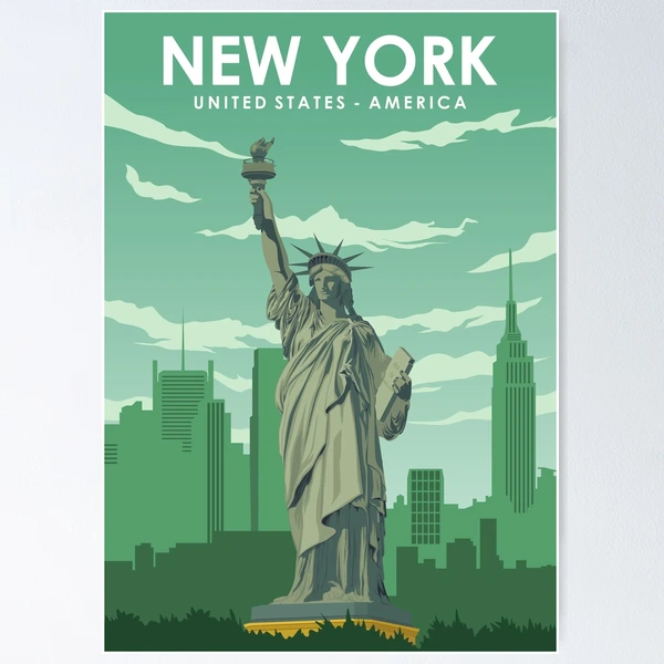 NY Vintage Travel Poster, New York, Travel, Decoration, Liberty Statue,  Wall Art, Printable Poster, USA -  Sweden