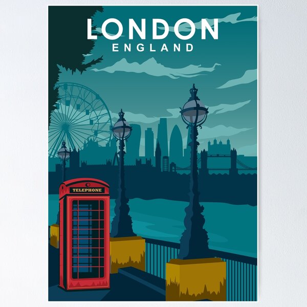 Item preview, London Travel Poster with the skyline and more designed and sold by Stadify.