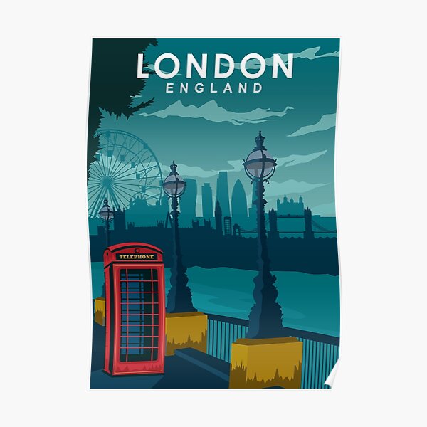 London Travel Poster with the skyline and more Poster