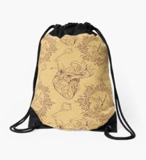 Pattern of heart, clockwork and key in steampunk style Drawstring Bag