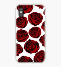Pattern with red roses on white background. iPhone Case
