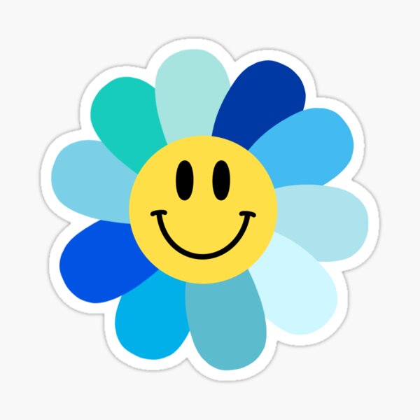 Blue Flower Power Vinyl Sticker, Smiley Flower Sticker, Smiley Face St –  Retrophiliac