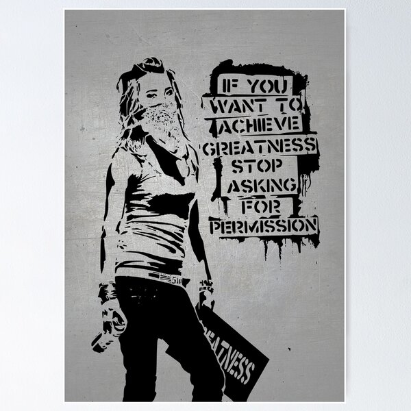 Item preview, BANKSY STENCIL STYLE URBAN GRAFFITI ACHIEVE GREATNESS METALLIC designed and sold by kwiebe34.