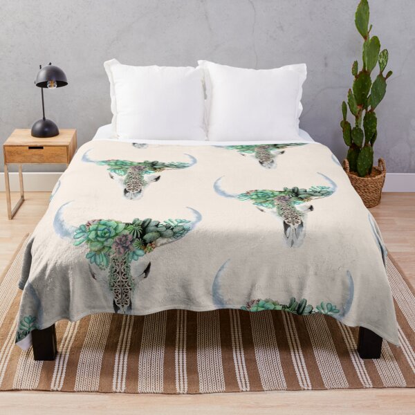 Item preview, Cow Skull and Crown succulents plant and leaves, watercolor style designed and sold by Collagedream.