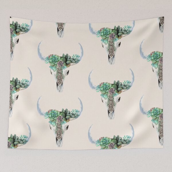 Item preview, Cow Skull and Crown succulents plant and leaves, watercolor style designed and sold by Collagedream.
