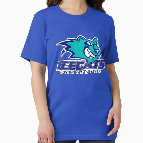 Item preview, WORCESTER ICECATS DEFUNCT VINTAGE SHIRT AND STICKER  designed and sold by HockeyGoals.