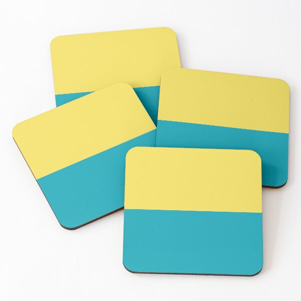 Aperçu de l'œuvre Couleurs unies horizontales jaune et turquoise Couleurs de l'année 2021 Illuminating et Peacock Blue créée et vendue par ColorOfTheYears.