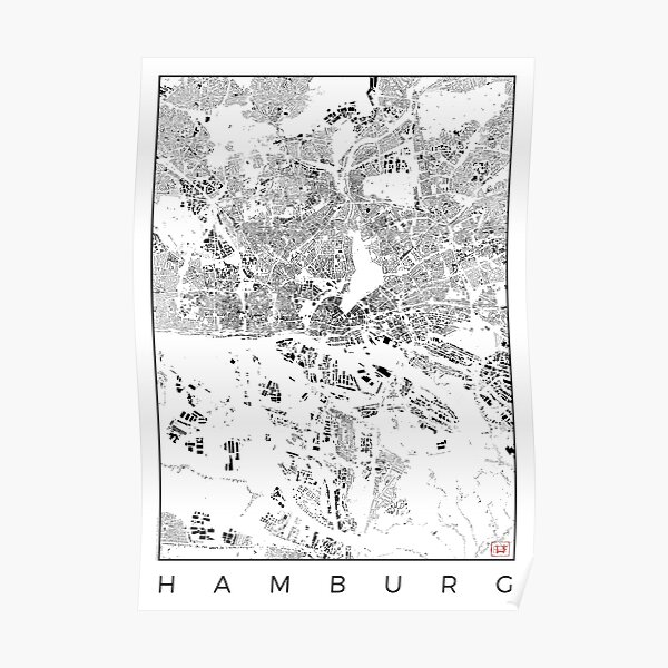 Hamburg Map Schwarzplan Only Buildings Urban Plan Poster