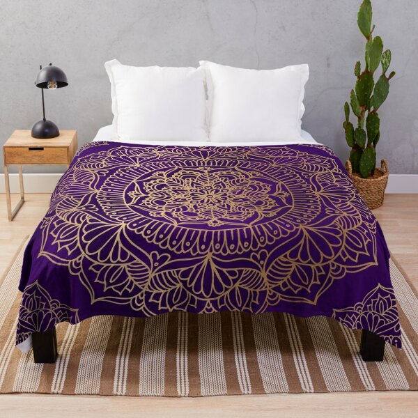 Royal Purple and Gold Mandala Throw Blanket