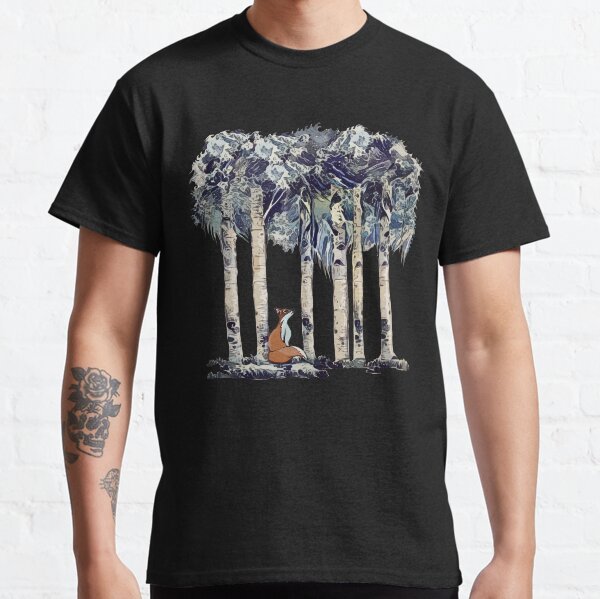 Fox and birchs, magic forest and animals watercolor Classic T-Shirt
