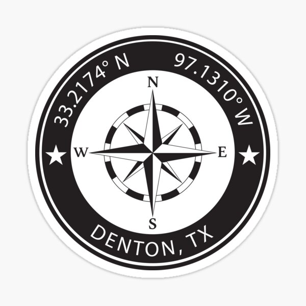 Denton, Texas Geographical Coordinates Sticker
