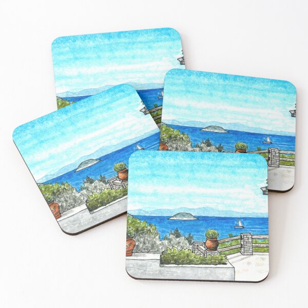 Item preview, Watercolor landscape Greece island view designed and sold by Antigone Damigou.