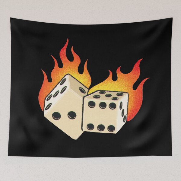 Item preview, On Fire Retro Flaming Dice Tattoo designed and sold by StudioTina.