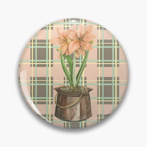 Item preview, Peach Amarylis on Copper pot on plaid designed and sold by ChrisKrantzArt.