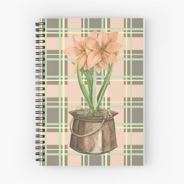 Item preview, Peach Amarylis on Copper pot on plaid designed and sold by ChrisKrantzArt.