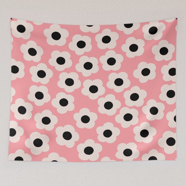 Item preview, Cream modern flowers on pink designed and sold by Latte Design.