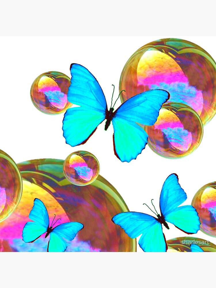 Abstract Neon Blue Butterflies And Soap Bubbles Art Poster For Sale By Sharlesart Redbubble 5775