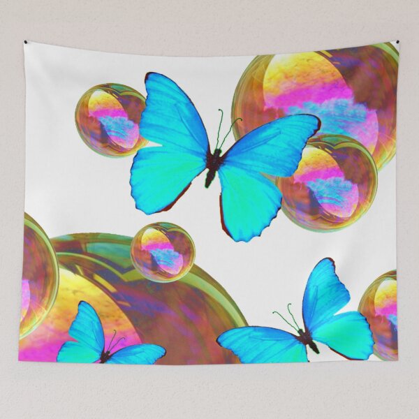 Item preview, ABSTRACT NEON BLUE BUTTERFLIES AND SOAP BUBBLES ART designed and sold by sharlesart.
