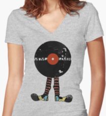 Funny Vinyl Records Lover - Grunge Vinyl Record Women's Fitted V-Neck T-Shirt