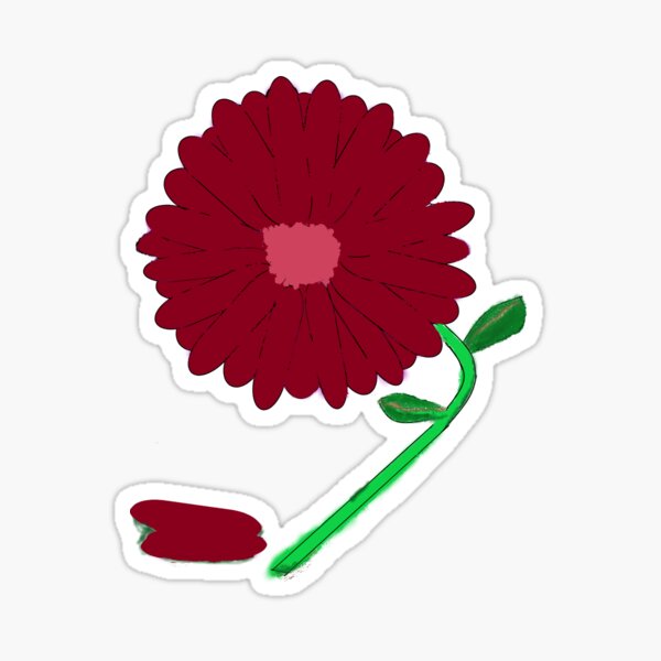 Burgundy Flower With Rose Center and Green Stem Sticker