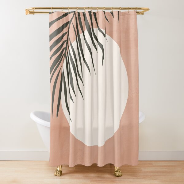 Golden Tropical Palm Leaf Shower Curtain Set Sketch Summer Plants Bathroom Decor 
