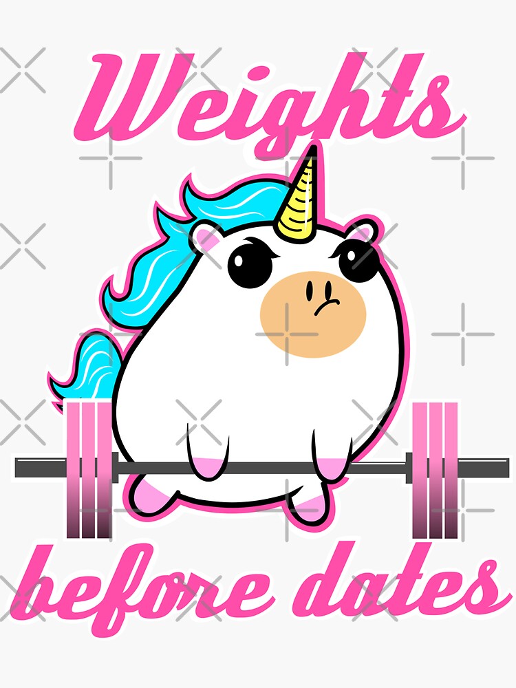 "Weights before dates barbell unicorn " Sticker by TimAddisonArt Redbubble