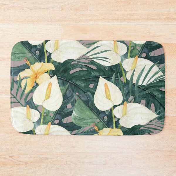 Item preview, White Arum lilies with leaves and orange flowers pattern designed and sold by Tania Steyn.