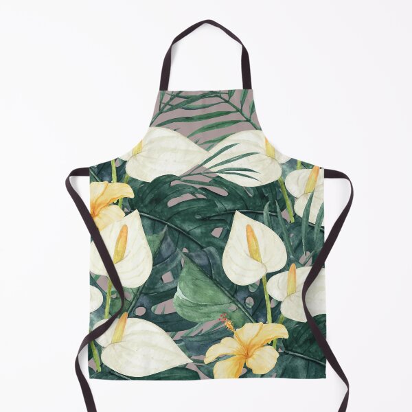 Item preview, White Arum lilies with leaves and orange flowers pattern designed and sold by Tania Steyn.
