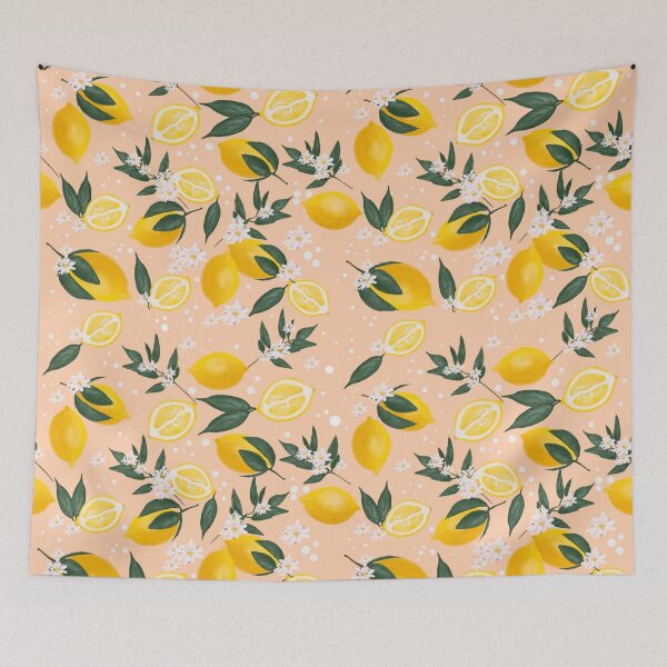 Item preview, Yellow lemon pattern in light orange background  designed and sold by AKart19.