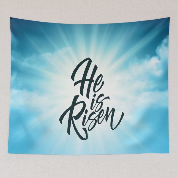 Item preview, UntiHe was resurrected lettering against a background of clouds and sun. background for congratulations on the resurrection of christ.tled-1 designed and sold by Wooprinto Store.