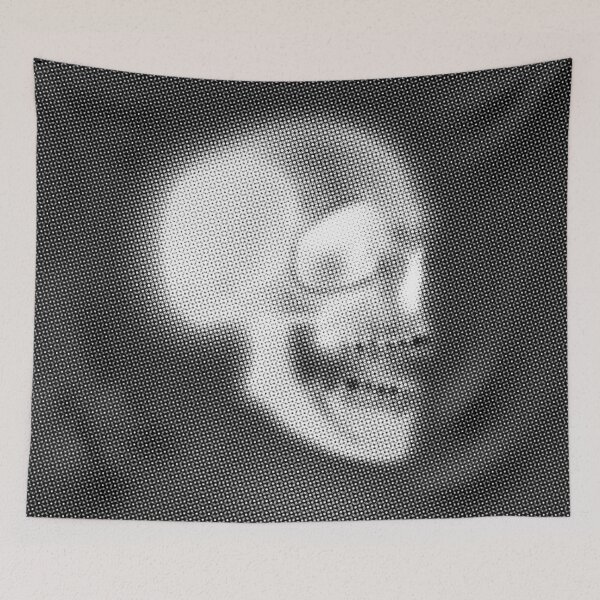 Item preview, Black and white human skull, negative offset circles designed and sold by Simon Bugler.