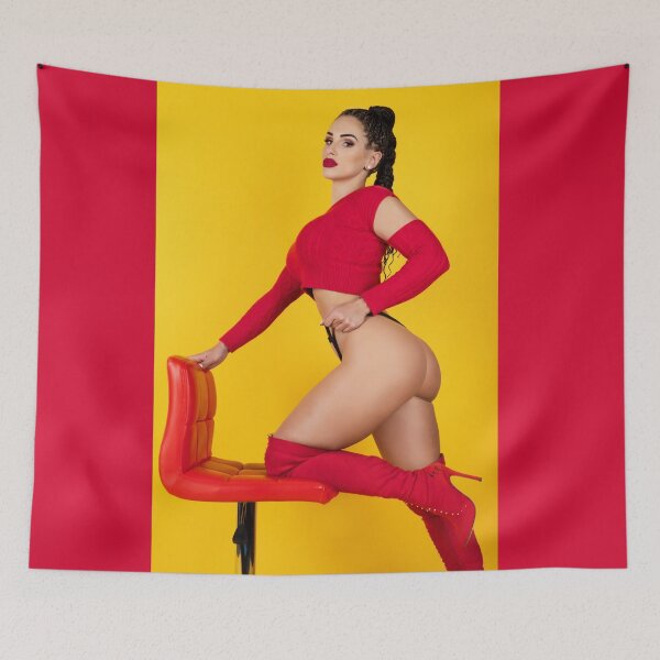 Item preview, Adult Jigsaw Puzzles - Sexy Brunette Modern Pinup Girl in Red on Yellow Background designed and sold by adultjigsaw.