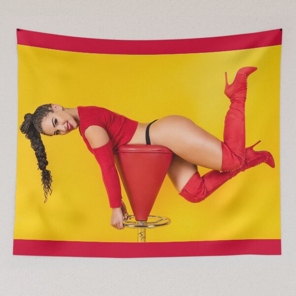 Item preview, Adult Jigsaw Puzzles - Sexy Brunette Modern Pinup Girl in Red on Yellow Background designed and sold by adultjigsaw.