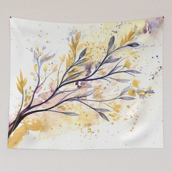 Item preview, Memories of Spring - watercolour painting of flowers and leaves in purple and gold designed and sold by klbailey.