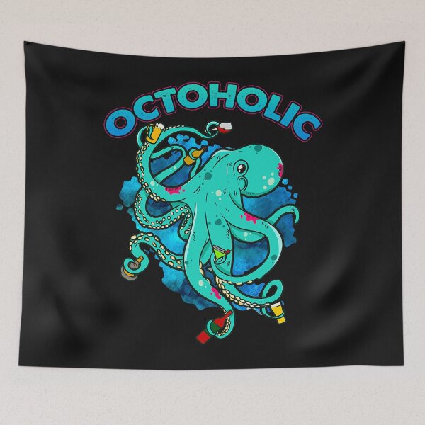 Item preview, Octoholic Funny Octopus Drinking designed and sold by ANABARRIOS.