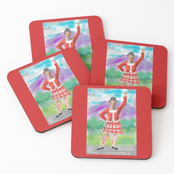 Item preview, Highland dancer in red kilt Scottish scenery in background  designed and sold by Izzy83.