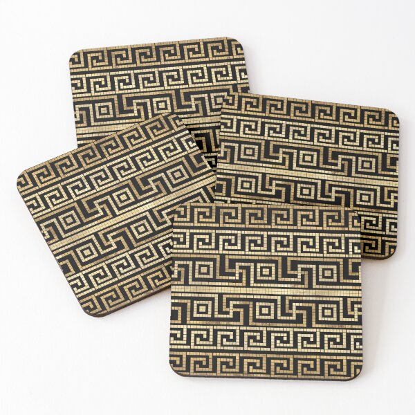 Item preview, Mosaic Greek Meander Greek Key Black and Gold  designed and sold by k9printart.