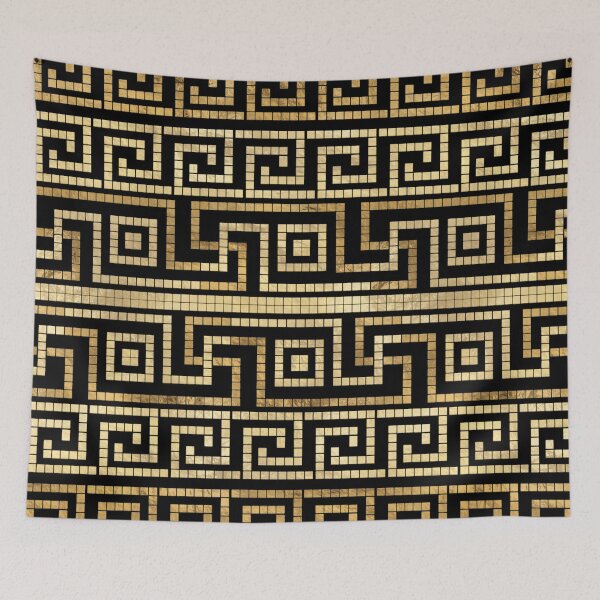 Item preview, Mosaic Greek Meander Greek Key Black and Gold  designed and sold by k9printart.