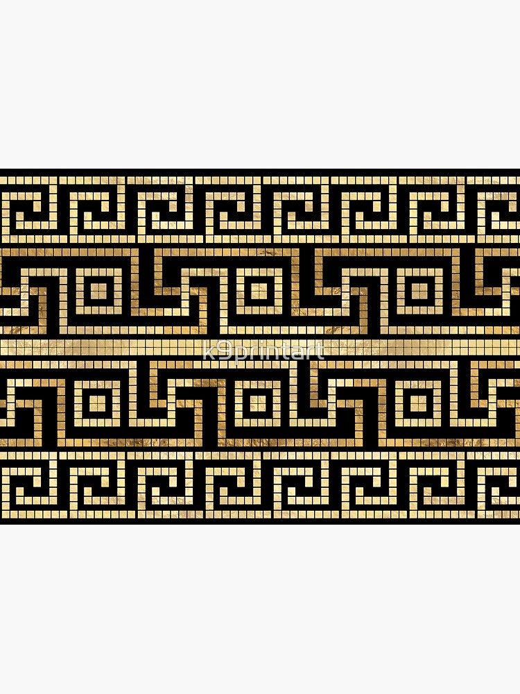 Mosaic Greek Meander Greek Key Black and Gold  Leggings for Sale by  k9printart