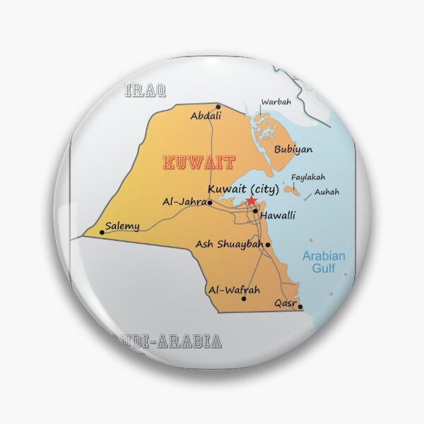 Item preview, Kuwait map with surrounding countries with international borders, governorate capitals, major cities, and main roads designed and sold by mashmosh.