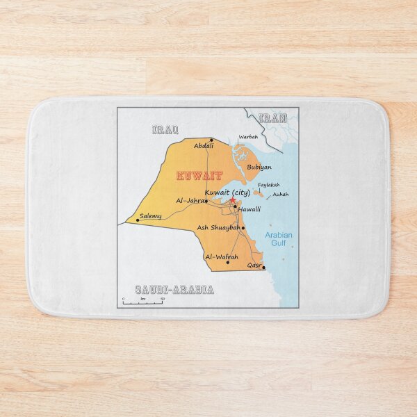 Item preview, Kuwait map with surrounding countries with international borders, governorate capitals, major cities, and main roads designed and sold by mashmosh.