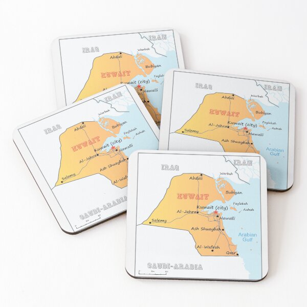 Item preview, Kuwait map with surrounding countries with international borders, governorate capitals, major cities, and main roads designed and sold by mashmosh.