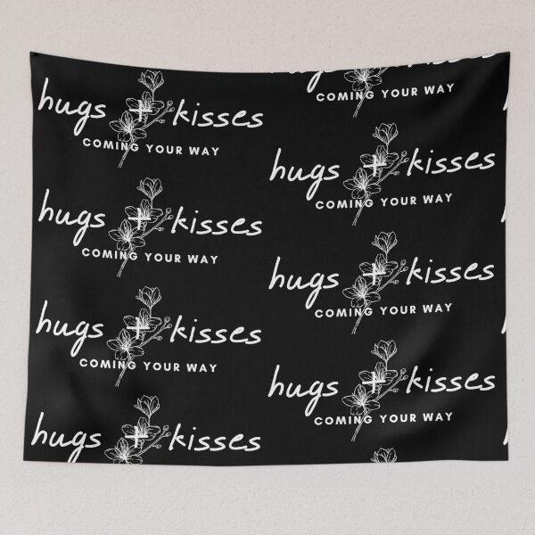 Item preview, hugs+kisses coming you way quote with white flower designed and sold by Doucheka.
